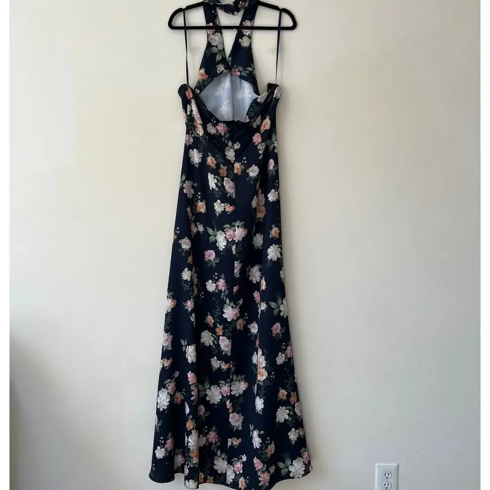 Anthropologie X Bhldn Ruby Twist Halter Satin Gown Navy Size 10 NWT - Picture 7 of 12